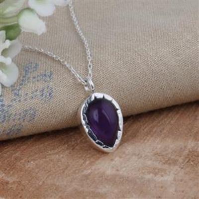 Natural Purple Teardrop Amethyst Minimal 925 Silver Pendant Women Jewelry Supplier | Akrati Jewels Inc